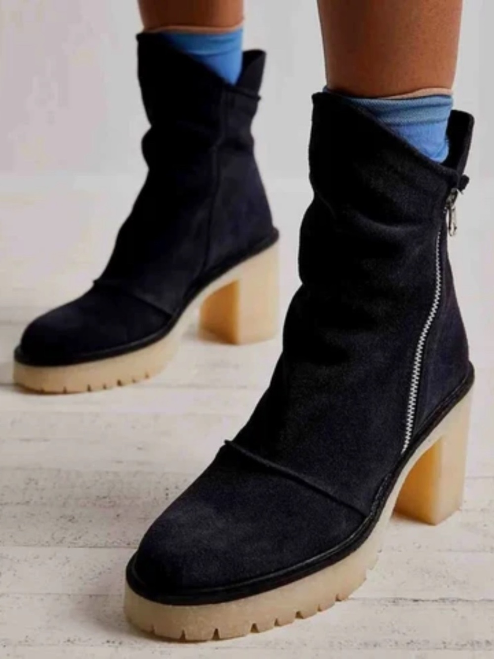 Free People Jack Zip Suede Ankle Boots in Onyx Black Sz. 8 NEW